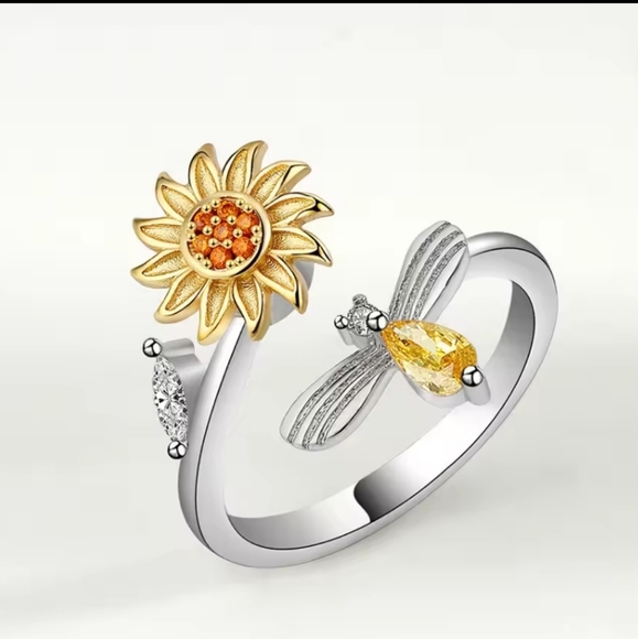 Source Unknown Jewelry - Charming Silver Sunflower Zircon Rotatable Ring Size 7